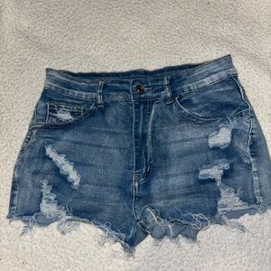 Distressed Blue Denim Shorts